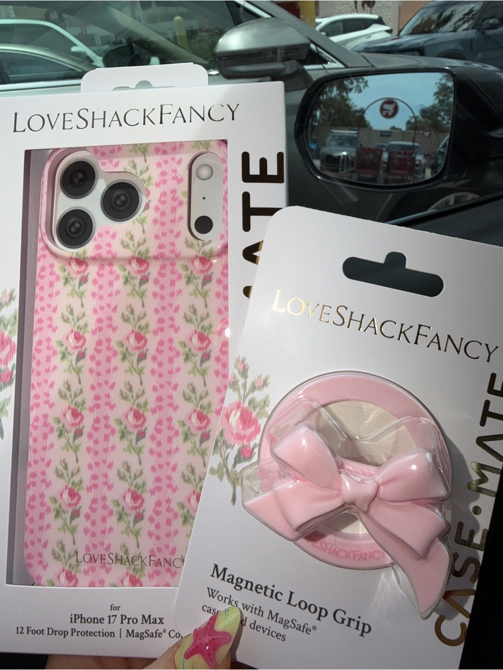 LoveShackFancy Pink Floral iPhone 17 Pro Max Case with Pink Magnetic Loop Grip